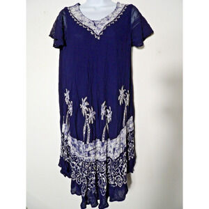 Rima Sxm Dress Onesize OS Coverup Blue Floral Sequins Artsy Beachy Navy Blue